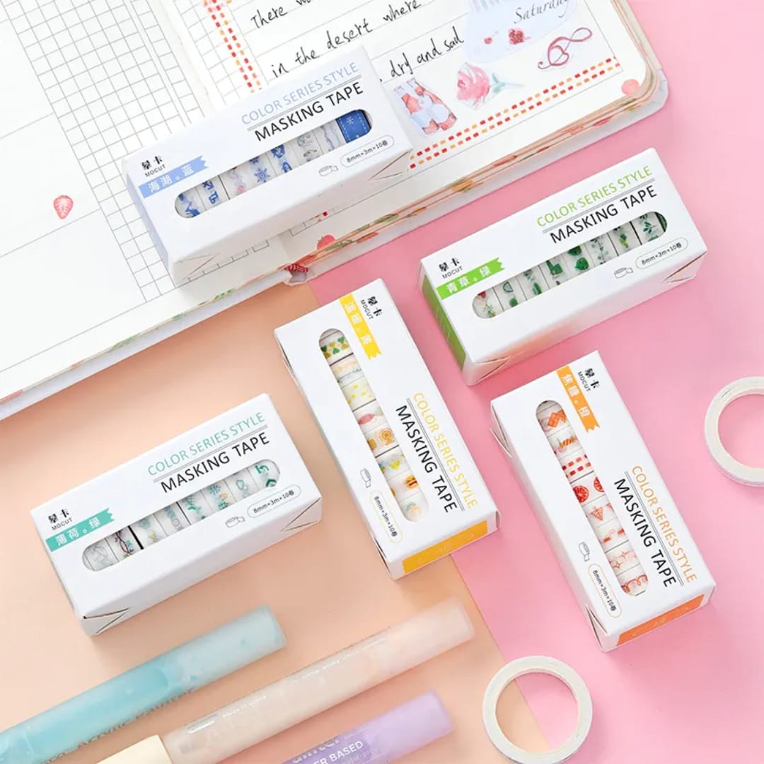 Premium Border washi Tape Color Series Style l Pack  of 10 tapes