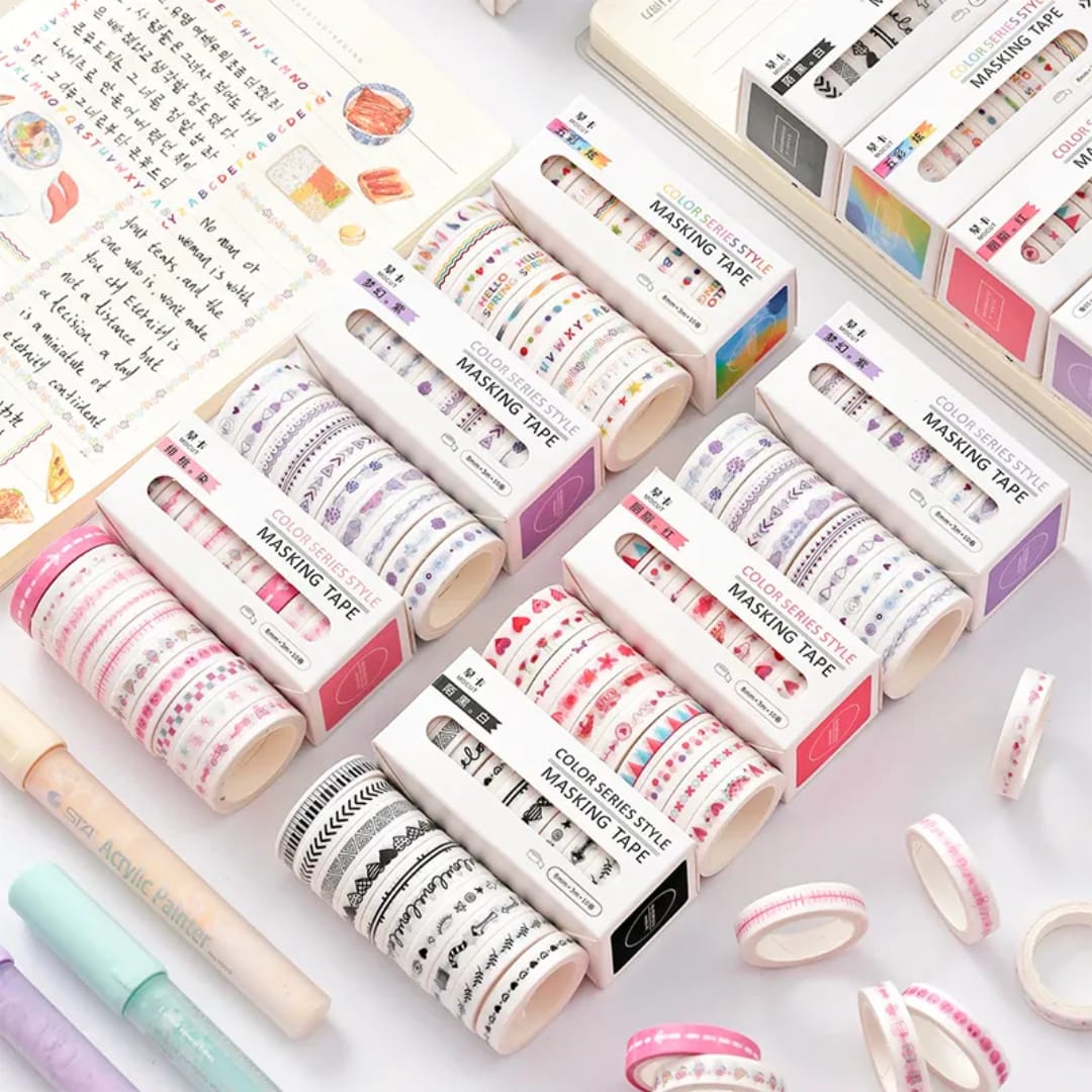Premium Border washi Tape Color Series Style l Pack  of 10 tapes