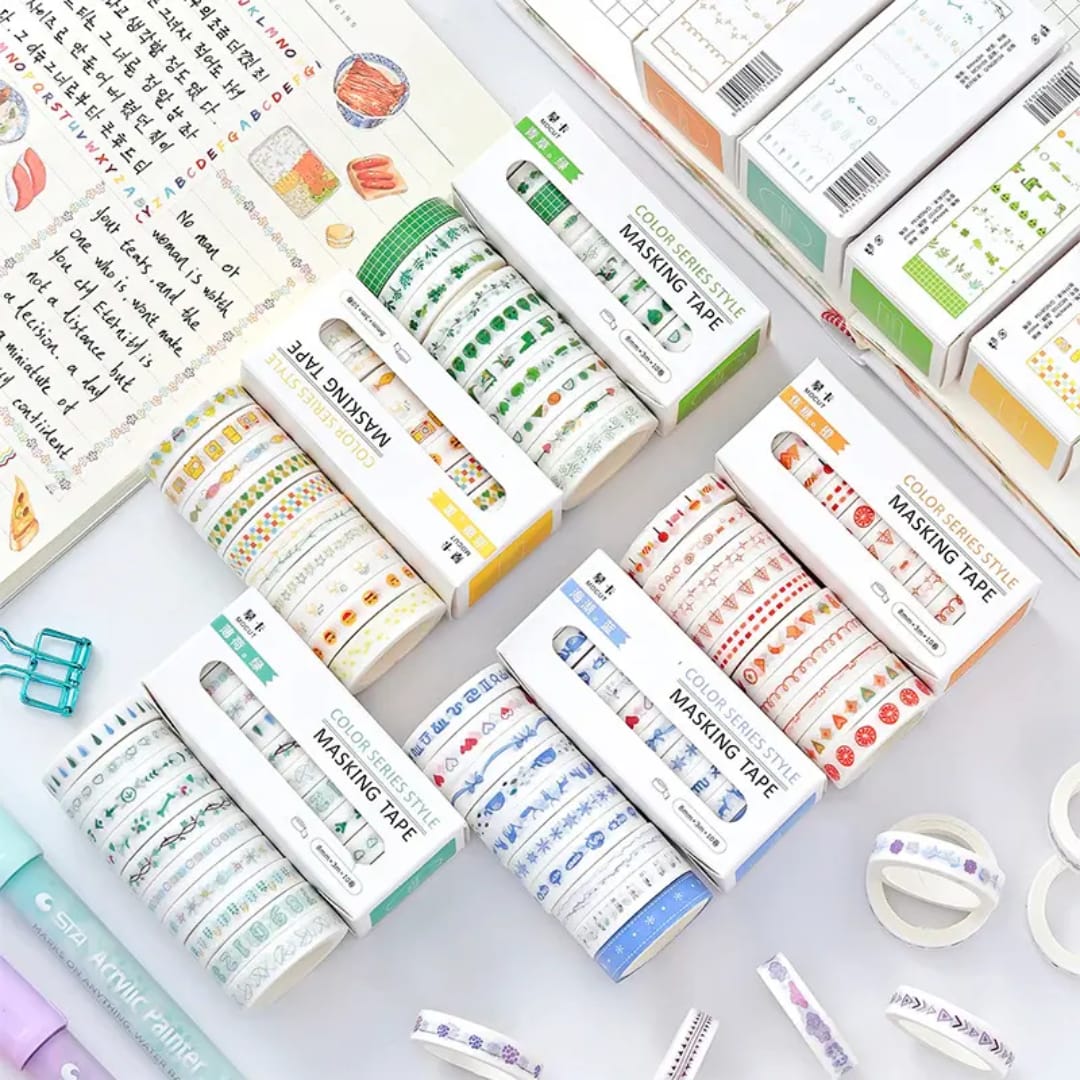 Premium Border washi Tape Color Series Style l Pack  of 10 tapes