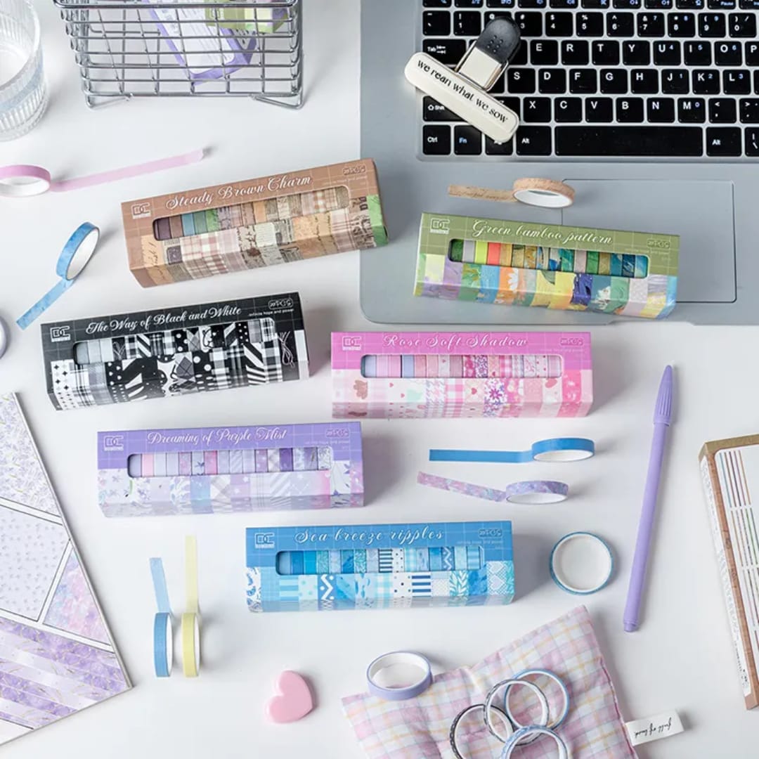 Premium Aesthetic Decorative Border Washi Tape Set l Pack of 1 contains 20 tapes