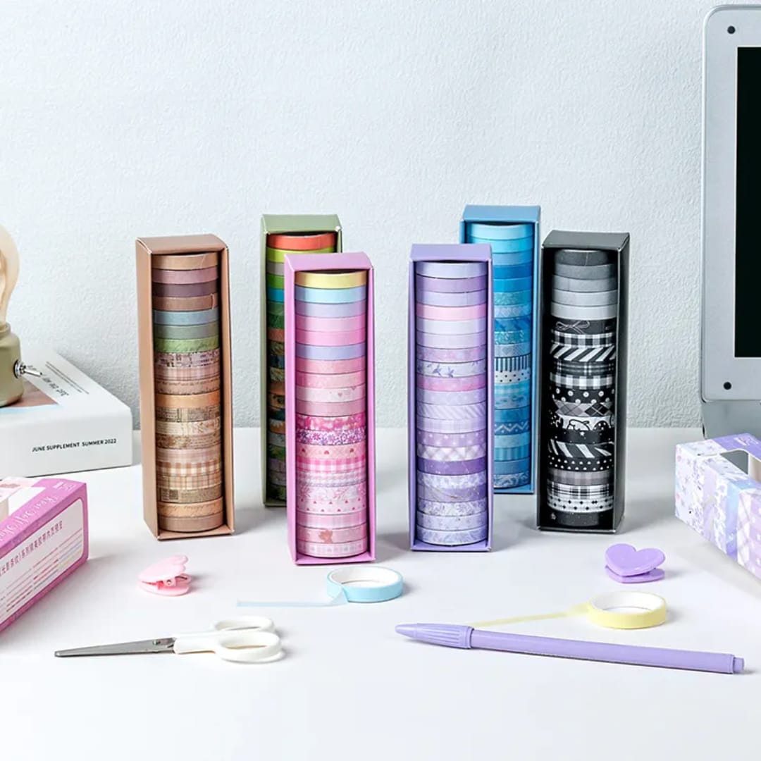 Premium Aesthetic Decorative Border Washi Tape Set l Pack of 1 contains 20 tapes