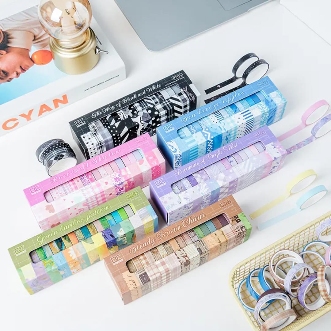 Premium Aesthetic Decorative Border Washi Tape Set l Pack of 1 contains 20 tapes