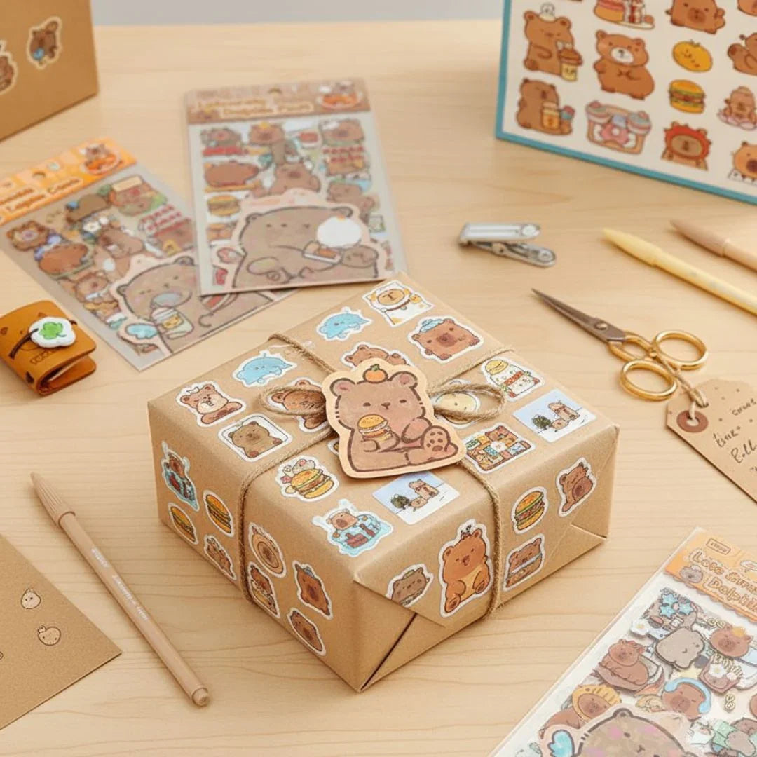 Cute Capybara Pet stickers for Journaling and scrapbooking l Pack of 1 contains 6 sheets l 100x150mm