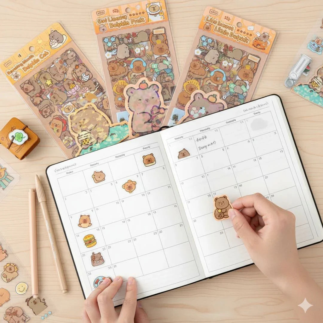 Cute Capybara Pet stickers for Journaling and scrapbooking l Pack of 1 contains 6 sheets l 100x150mm