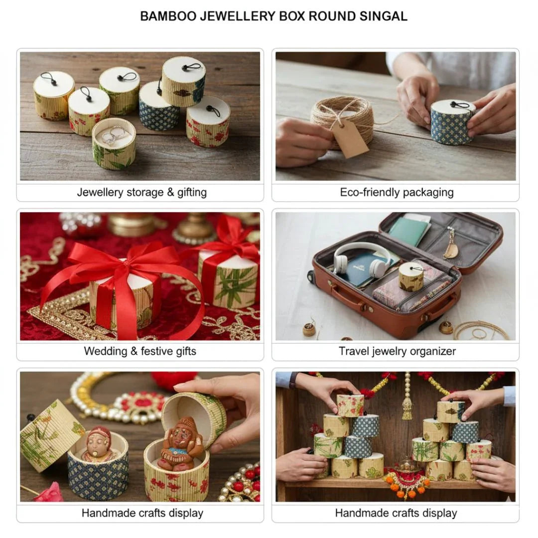 Bamboo Jewellery Box Round Singal Raw1169