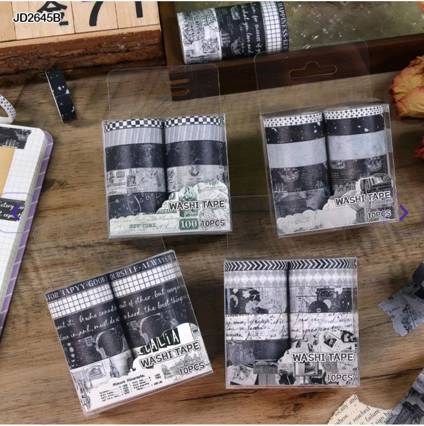 craftdev Mumbai branch Tapes & Adhesives Vintage Black and white  washi tape  (pack of 10 tapes)