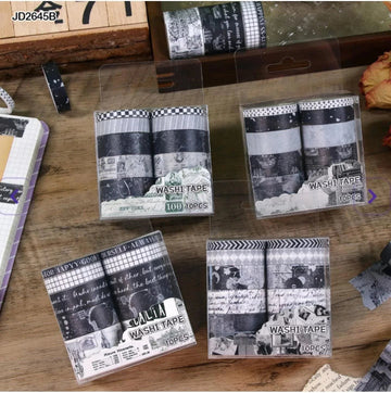 craftdev Mumbai branch Tapes & Adhesives Vintage Black and white  washi tape  (pack of 10 tapes)