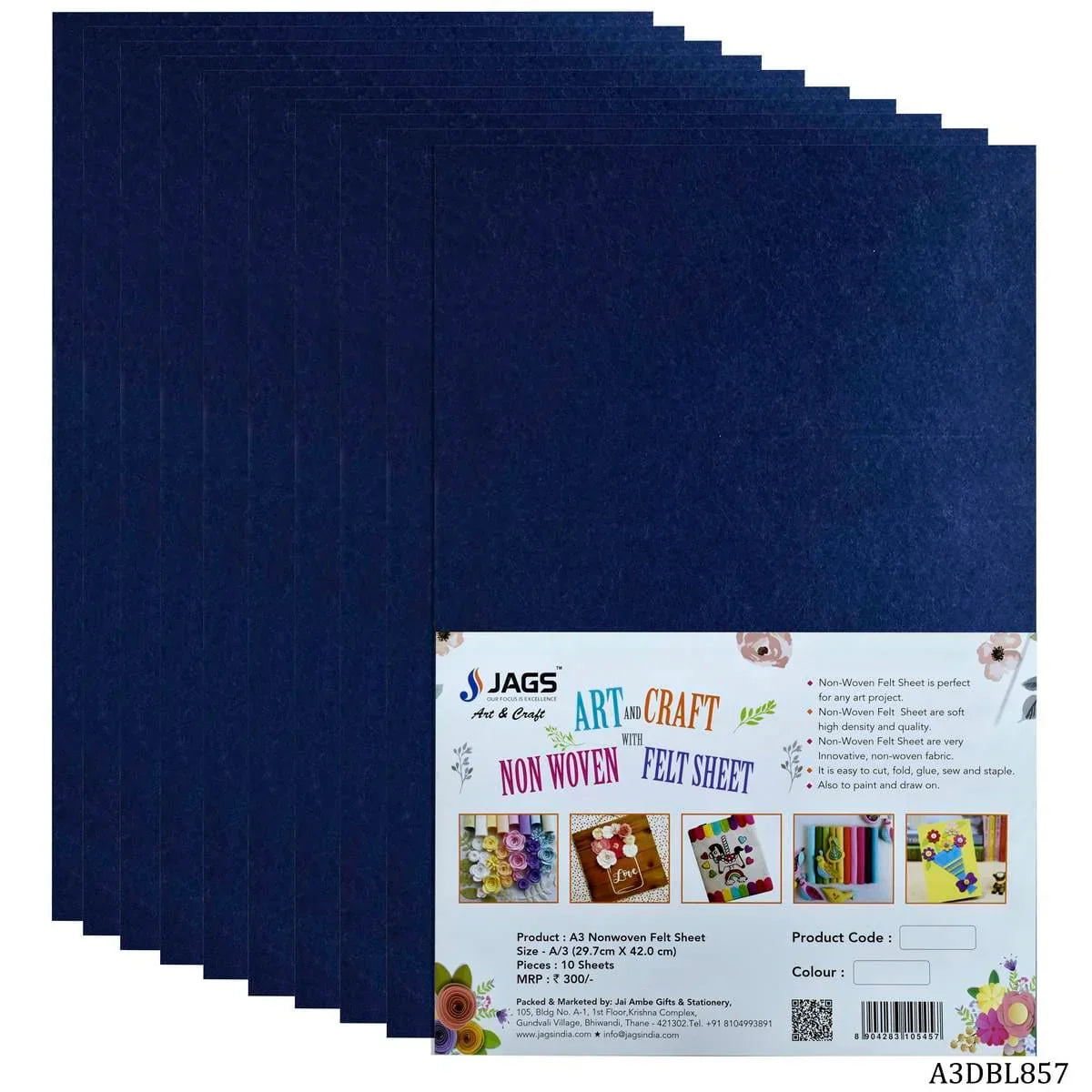 jags-mumbai Felt Sheet A3 Nonwoven Felt Sheet Dark Blue A3DBL857