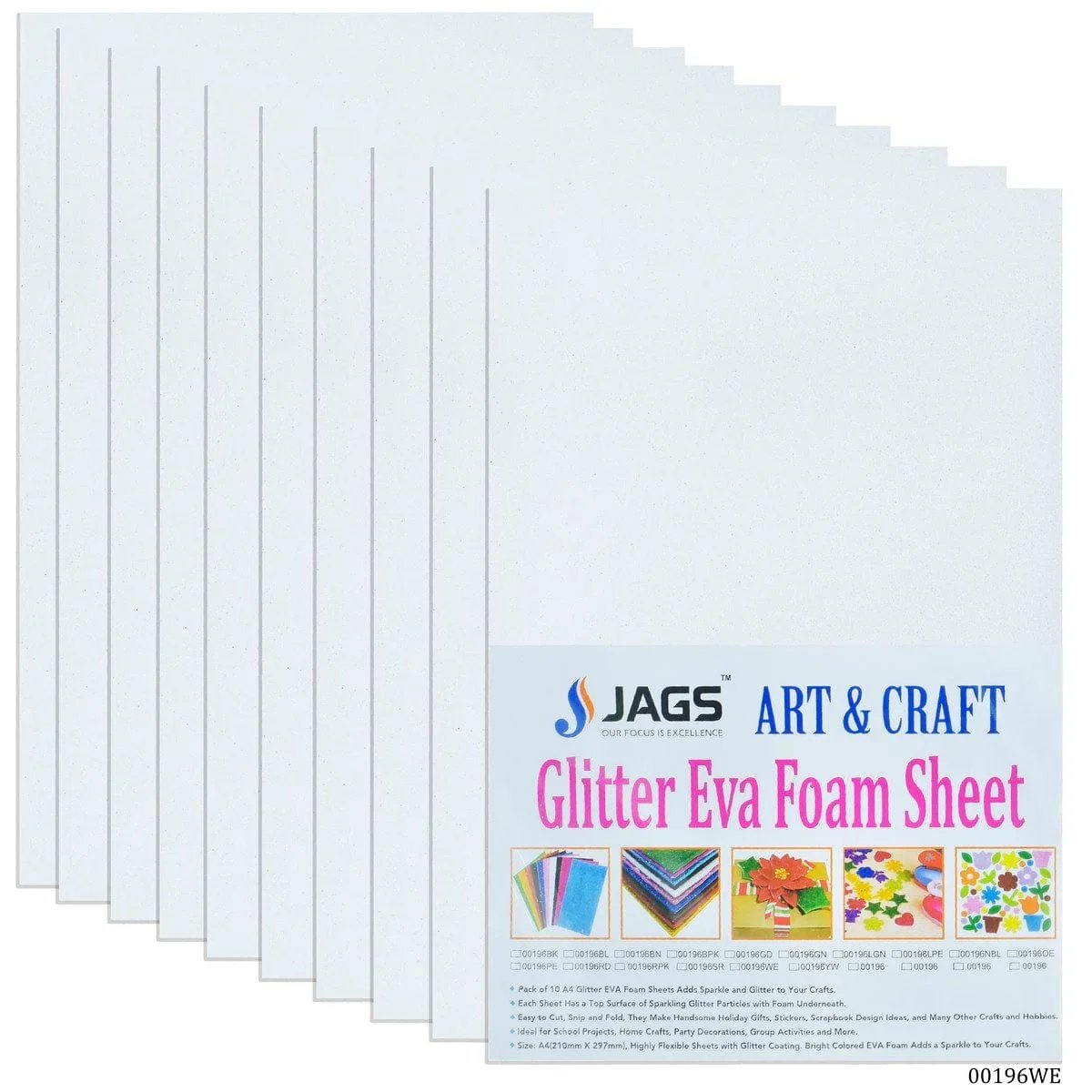 jags-mumbai Glitter Paper & Foam Sheet A4 Glitter Foam Sheet Without Stick White 00196WE