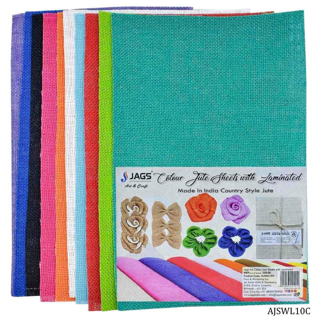 jags-mumbai Jute Ropes & Sheets A4 Jute Sheet 10 Colour Variety Pack (10 Sheets)- AJSWL10C