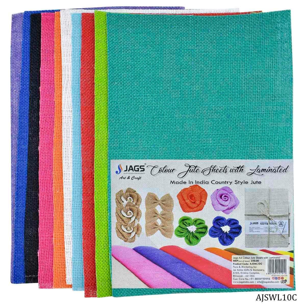 jags-mumbai Jute Ropes & Sheets A4 Jute Sheet 10 Colour Variety Pack (10 Sheets)- AJSWL10C