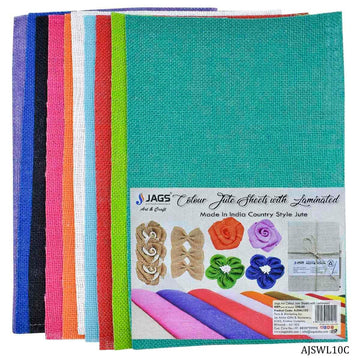 jags-mumbai Jute Ropes & Sheets A4 Jute Sheet 10 Colour Variety Pack (10 Sheets)- AJSWL10C