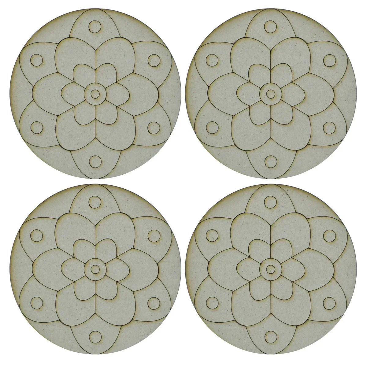 jags-mumbai MDF MDF DIY Painting Kit Round Rangoli 4 Inch 4Pcs Set