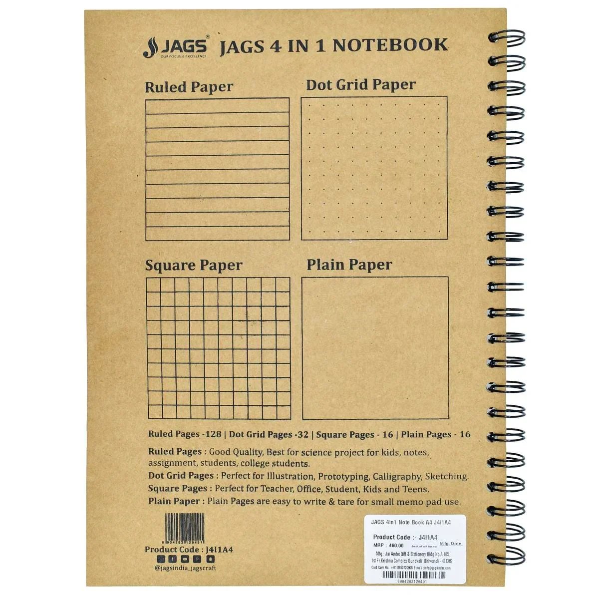 jags-mumbai Notebooks & Diaries JAGS 4in1 Note Book A4 J4I1A4