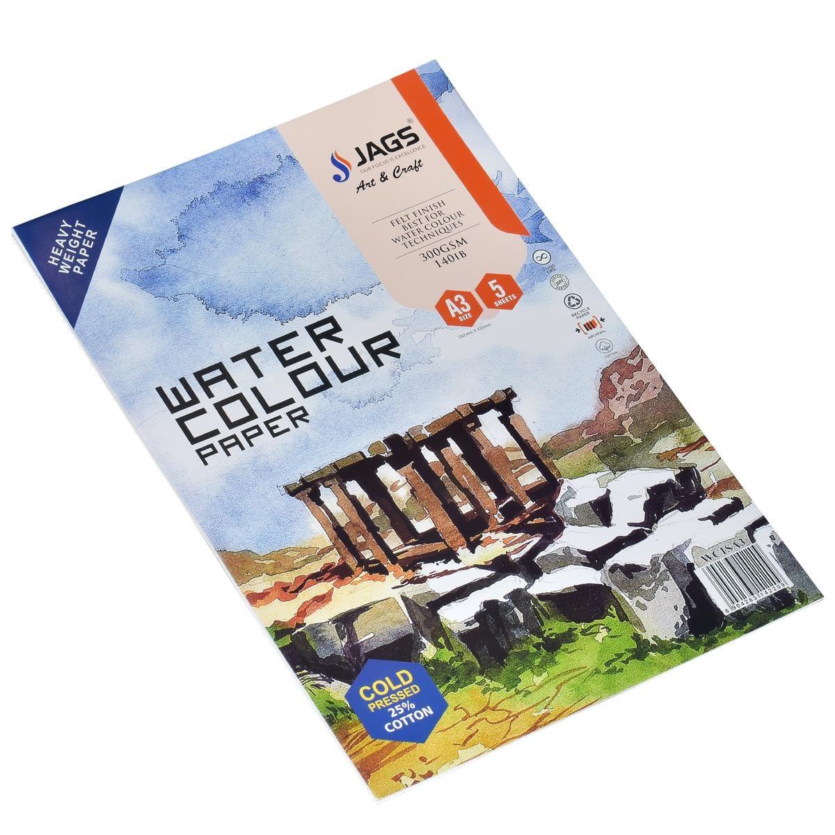 jags-mumbai Paper Watercolor Papersheets-(Pack Of 5 A3Sheets 300 Gsm)