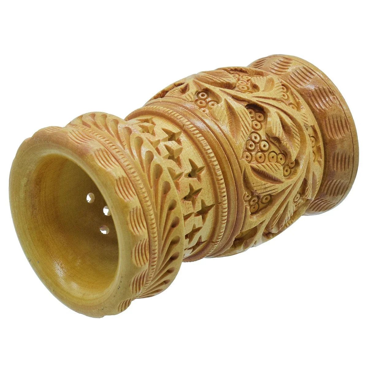 jags-mumbai Pen Stand Pen Stand Wooden Finish Round Flower Design