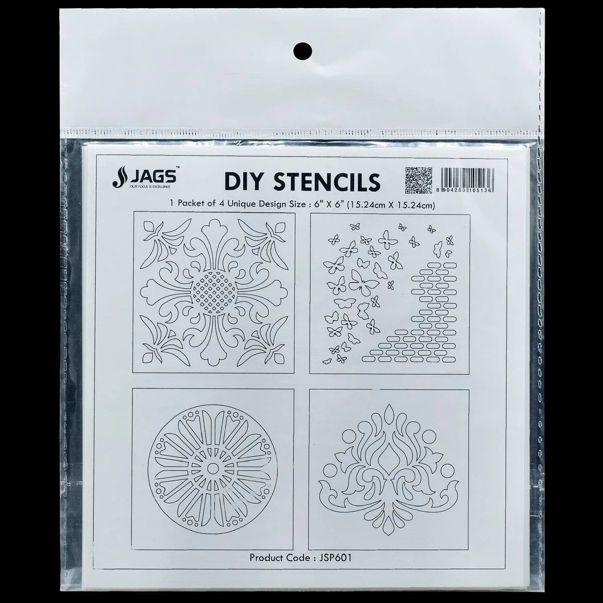 jags-mumbai Stencil Jags Stencil Plastic 6x6 4Pcs Set - Creative Craft Tool for Scrapbooking and Art Projects