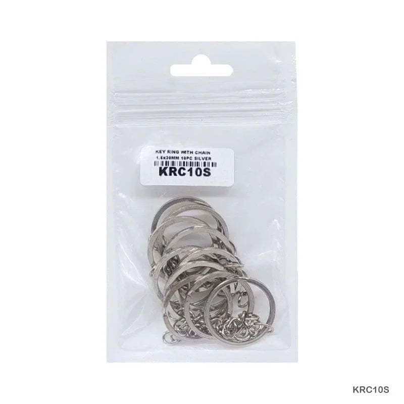 MG Traders Chains & Hooks Krc10S Key Ring With Chain 10Pc Silver 1.6X30Mm
