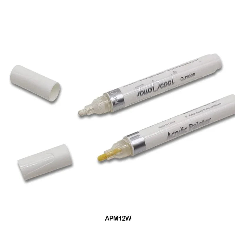 MG Traders 1 Marker Acrylic Paint Marker 12Pc White Color Touch Cool (Apm12W)