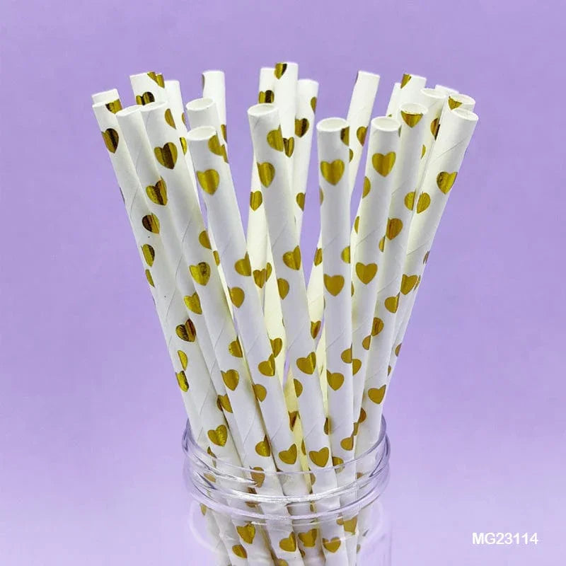 MG Traders 1 Paper Paper Straw Foiled Heart 25Pcs (Mg231-14)