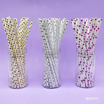 MG Traders 1 Paper Paper Straw Foiled Heart 25Pcs (Mg231-14)