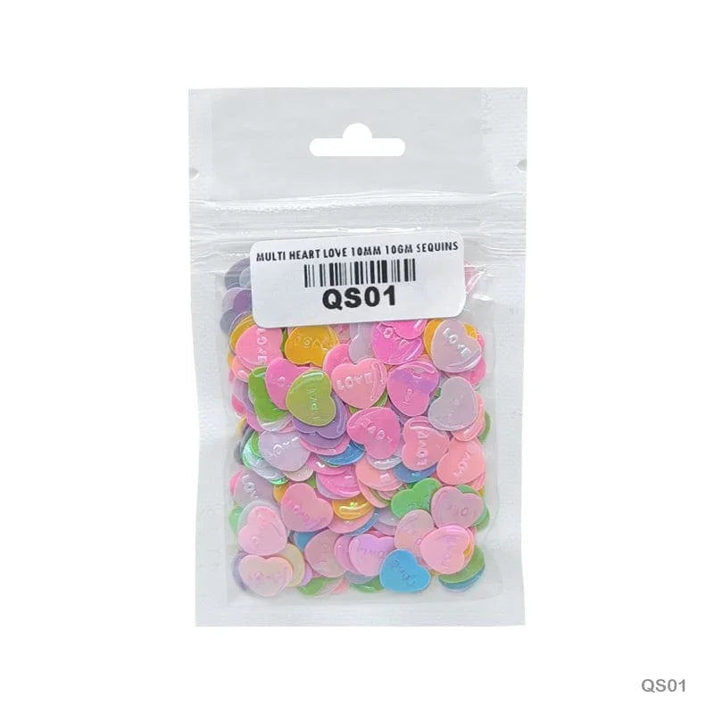 MG Traders Sequin Qs01 Multi Heart Love 10Mm 10Gm Sequins