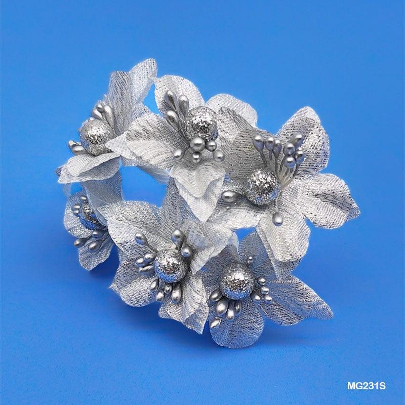 MG Traders Artificial Flower Mg23-1S Cloth Flower Silver 60Pc