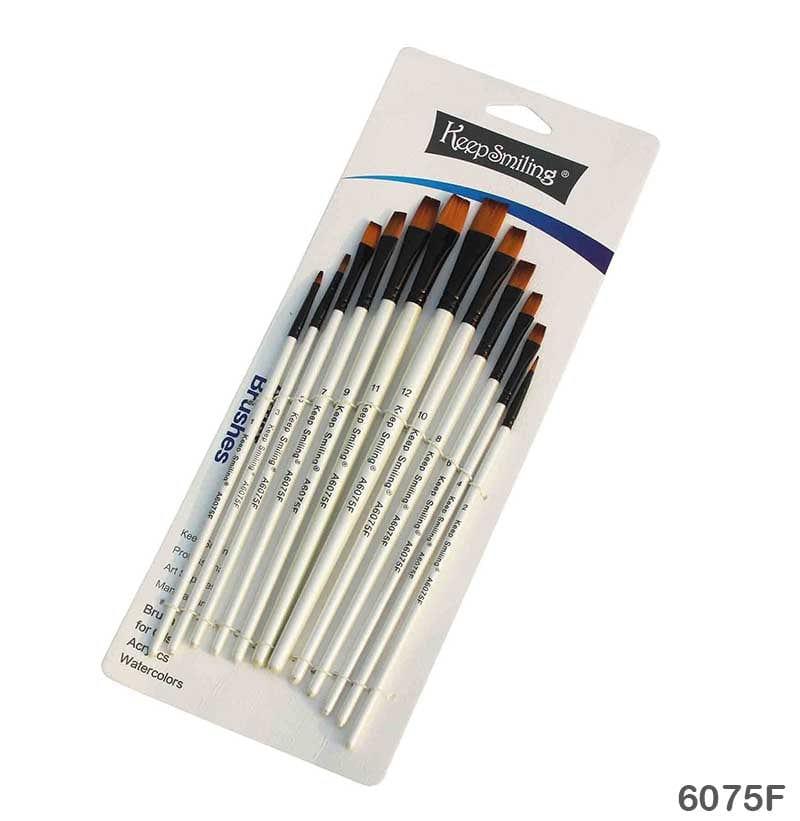 MG Traders Brush 6075F 12Pc Paint Brush White Handle Flat