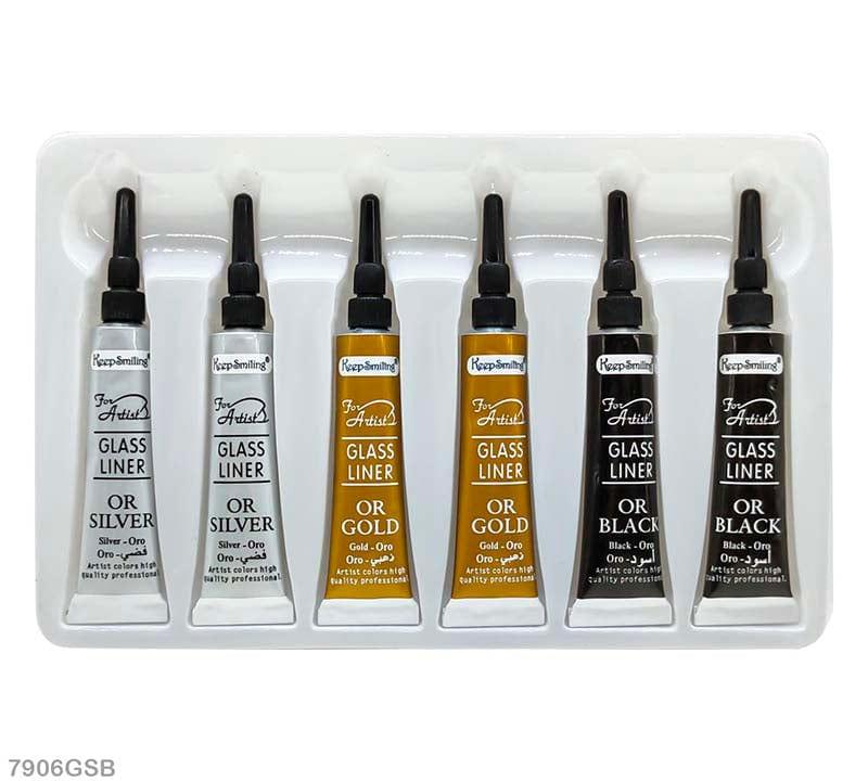 MG Traders Paint & Colours Glass Liner Gold/Silver/Black 6Pc(7906Gsb)