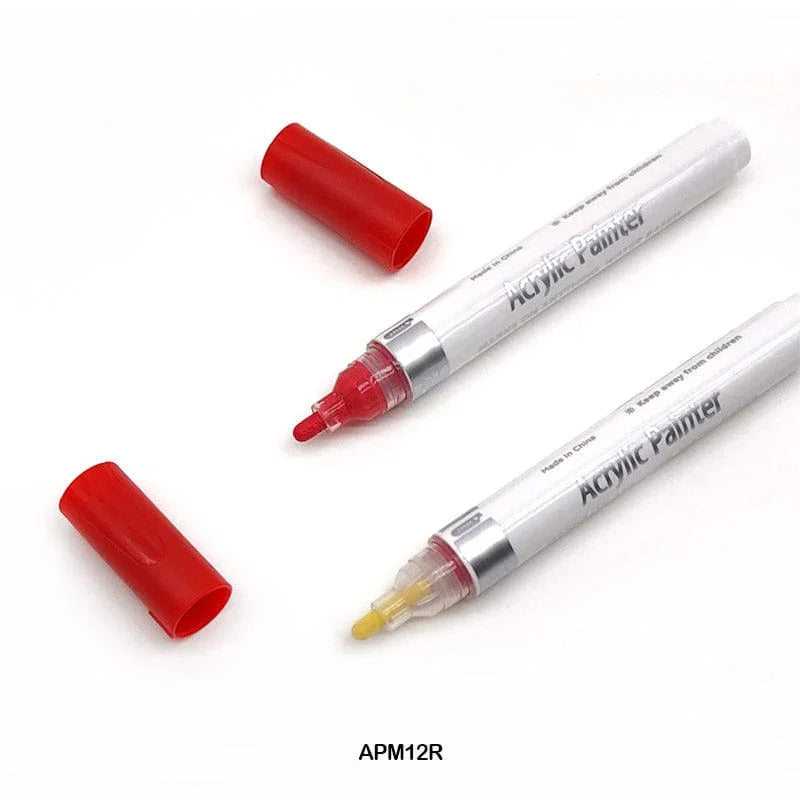 MG Traders Drawing Materials Acrylic Paint Marker 12Pc Red Color Touch Cool (Apm12R)