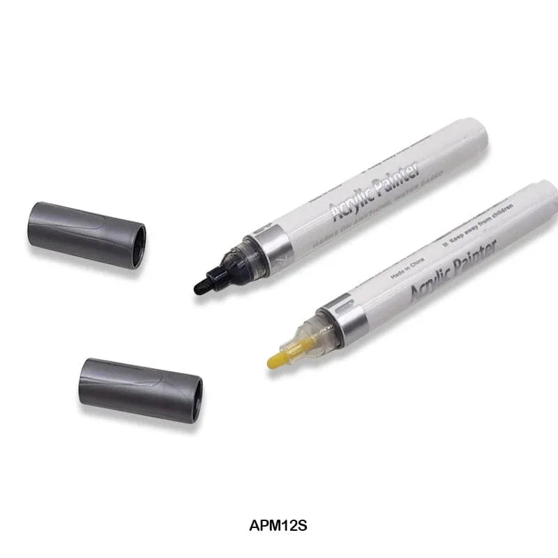 MG Traders Drawing Materials Acrylic Paint Marker 12Pc Silver Color Touch Cool (Apm12S)