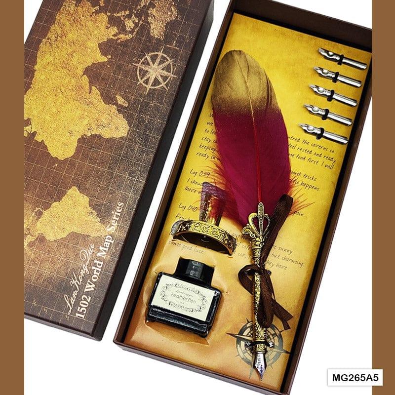 MG Traders Feather Pens Mg265A5 Feather Ink Pen Box Set Gold