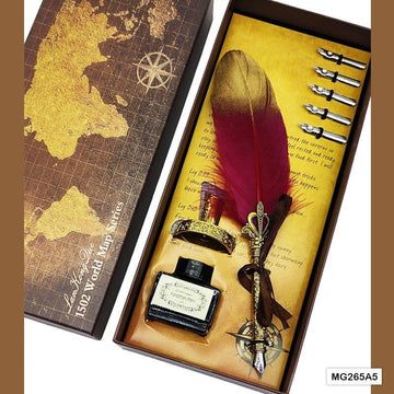 MG Traders Feather Pens Mg265A5 Feather Ink Pen Box Set Gold