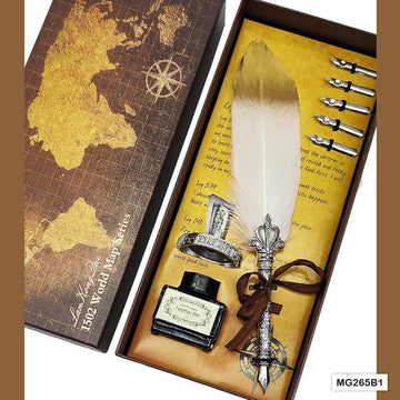 MG Traders Feather Pens Mg265B1 Feather Ink Pen Box Set Silver
