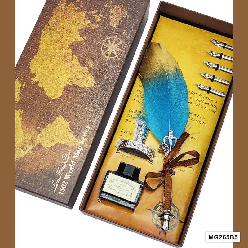 MG Traders Feather Pens Mg265B5 Feather Ink Pen Box Set Silver