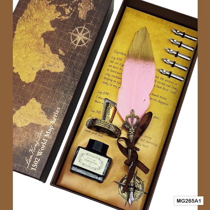 MG Traders Journal Craft Mg265A1 Feather Ink Pen Box Set Gold