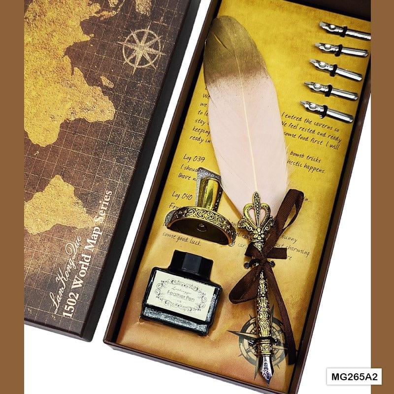 MG Traders Journal Craft Mg265A2 Feather Ink Pen Box Set Gold