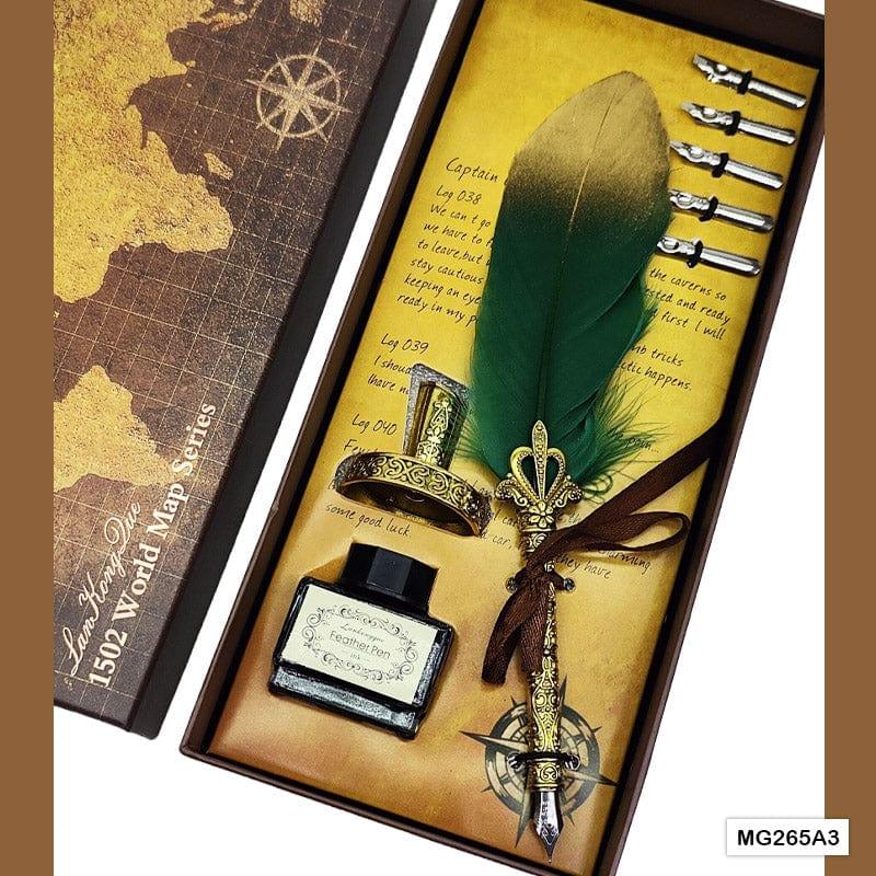 MG Traders Journal Craft Mg265A3 Feather Ink Pen Box Set Gold