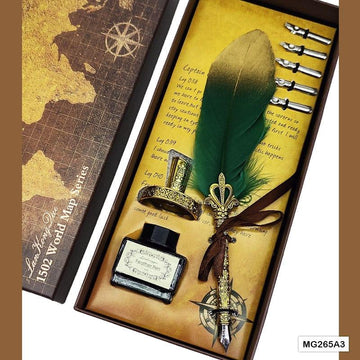 MG Traders Journal Craft Mg265A3 Feather Ink Pen Box Set Gold