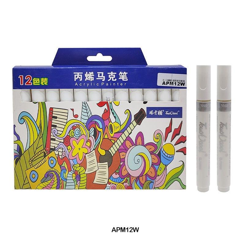 MG Traders Marker Acrylic Paint Marker 12Pc White Color Touch Cool (Apm12W)
