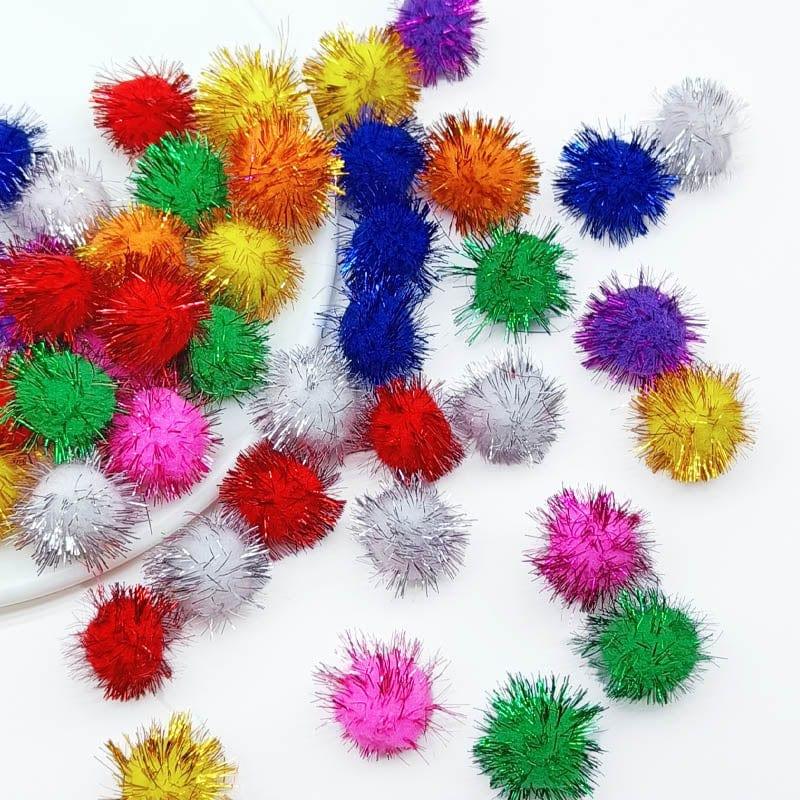 MG Traders Pompom & Pipe cleaner Pompom Glitter 3Cm Big 500Pcs (P6)
