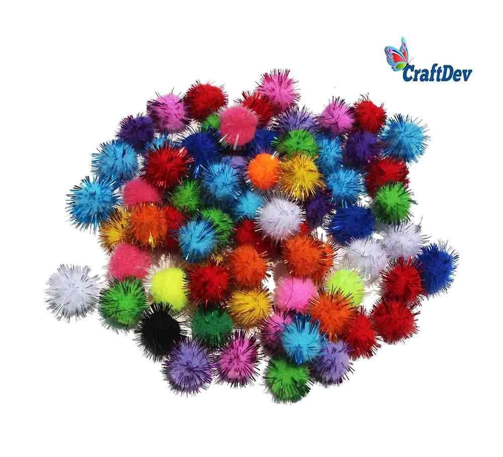 MG Traders Pompom & Pipe cleaner Pompom Glitter 2Cm Midium 500Pcs (P5)