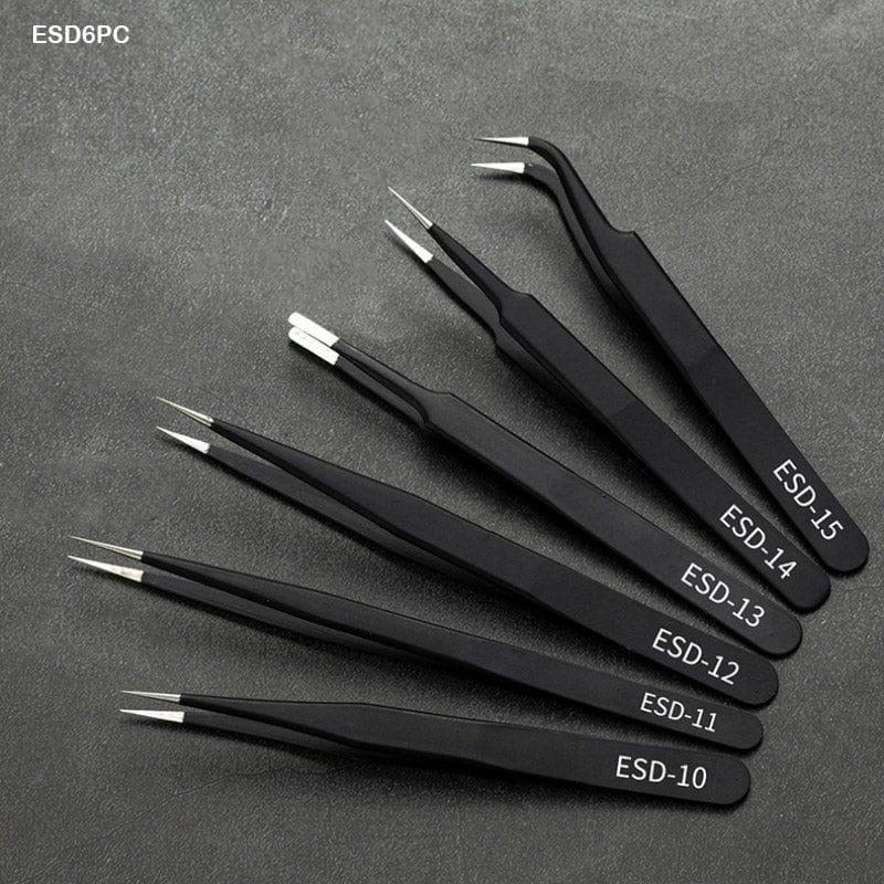 MG Traders Tweezer Esd6Pc Tweezer Stainless Steel Black 6Pc