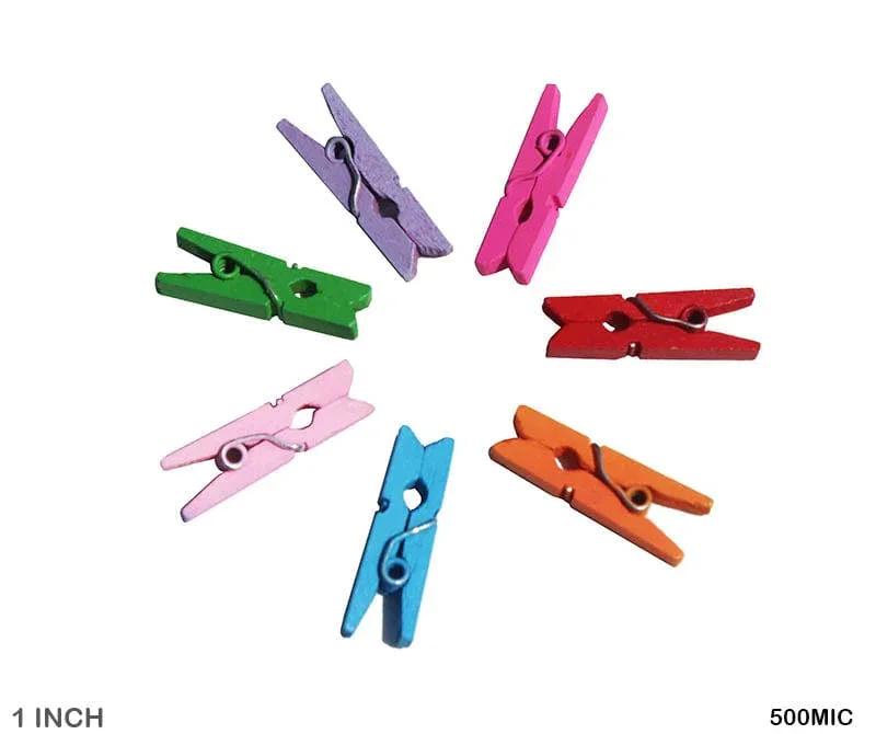 MG Traders Wooden Clips & Emblishments Clip Mini Color 1" 1000Pcs Wooden (500Mic)