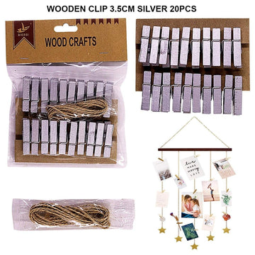 Ravrai Craft - Mumbai Branch wooden clips WOODEN CLIP 3.5CM SILVER 20PCS RAW4035
