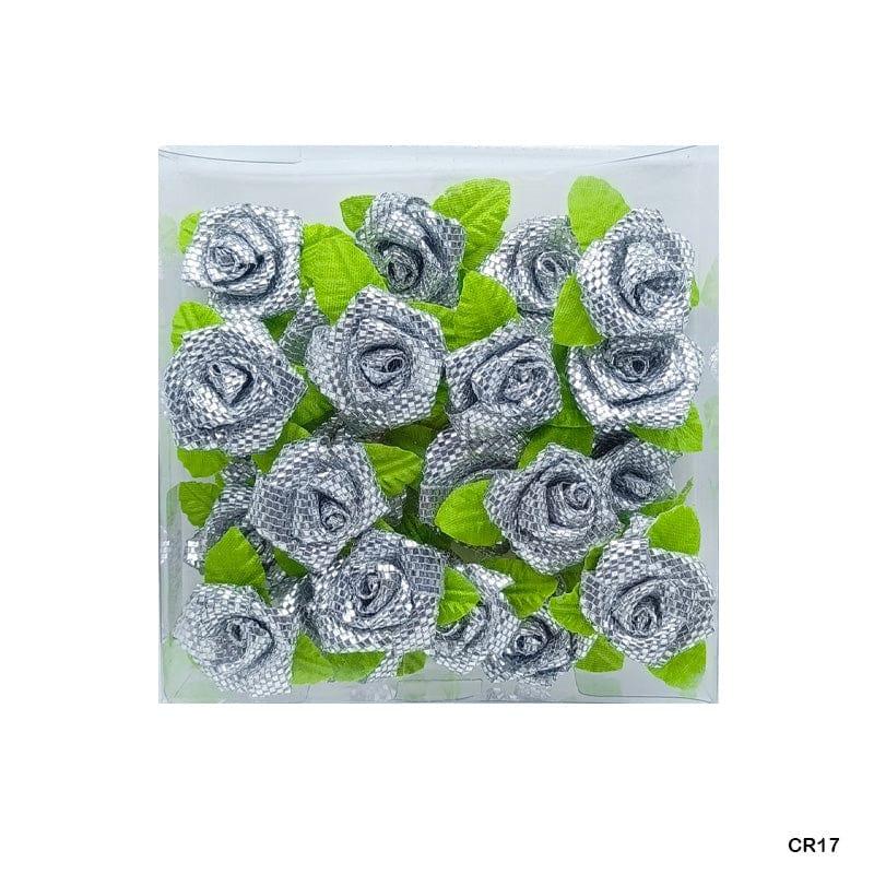 MG Traders Artificial Flower Satin Cloth Flower 24Pc Glittery Silver (Cr17)