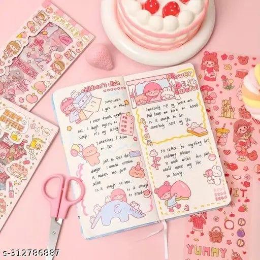 Sun international Cute Cartoon Theme Kawaii Stickers - 20 PET Sheets Cute Washi Stickers for Project, Japanese Style Girls Sticker Set, Size of Each Sheet - 40 X 8 CM (Color and Design May Vary)